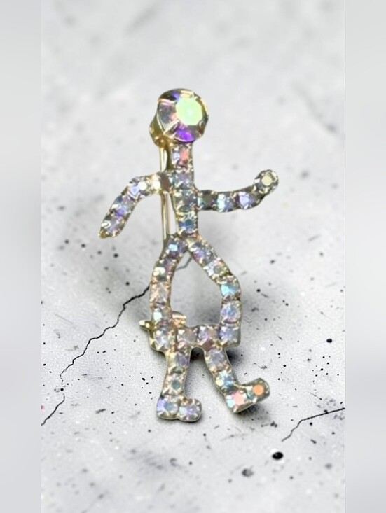 Vintage Jewelry - Vintage Aurora Borealis Crystal Stick Figure Brooch